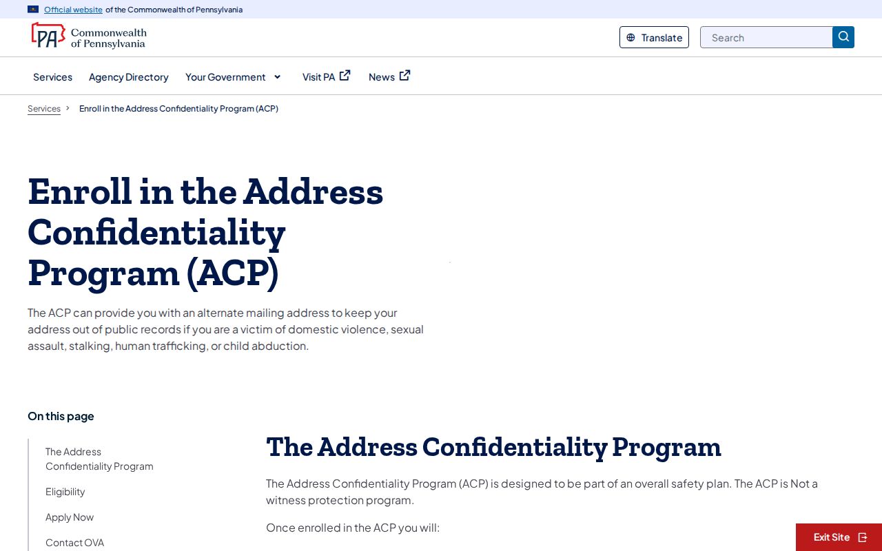 Lackawanna County neighbors Pennsylvania Address Confidentiality Program information