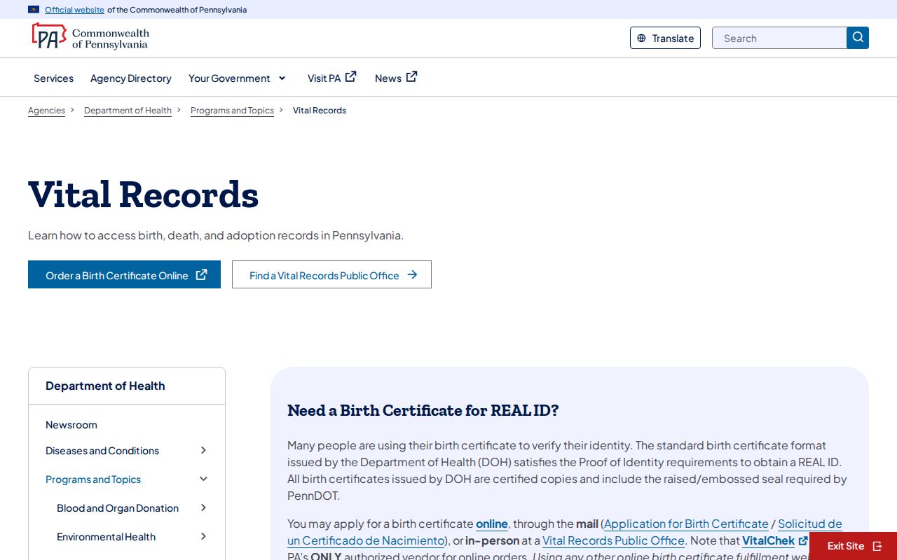 Lackawanna County resident lookup Pennsylvania Division of Vital Records